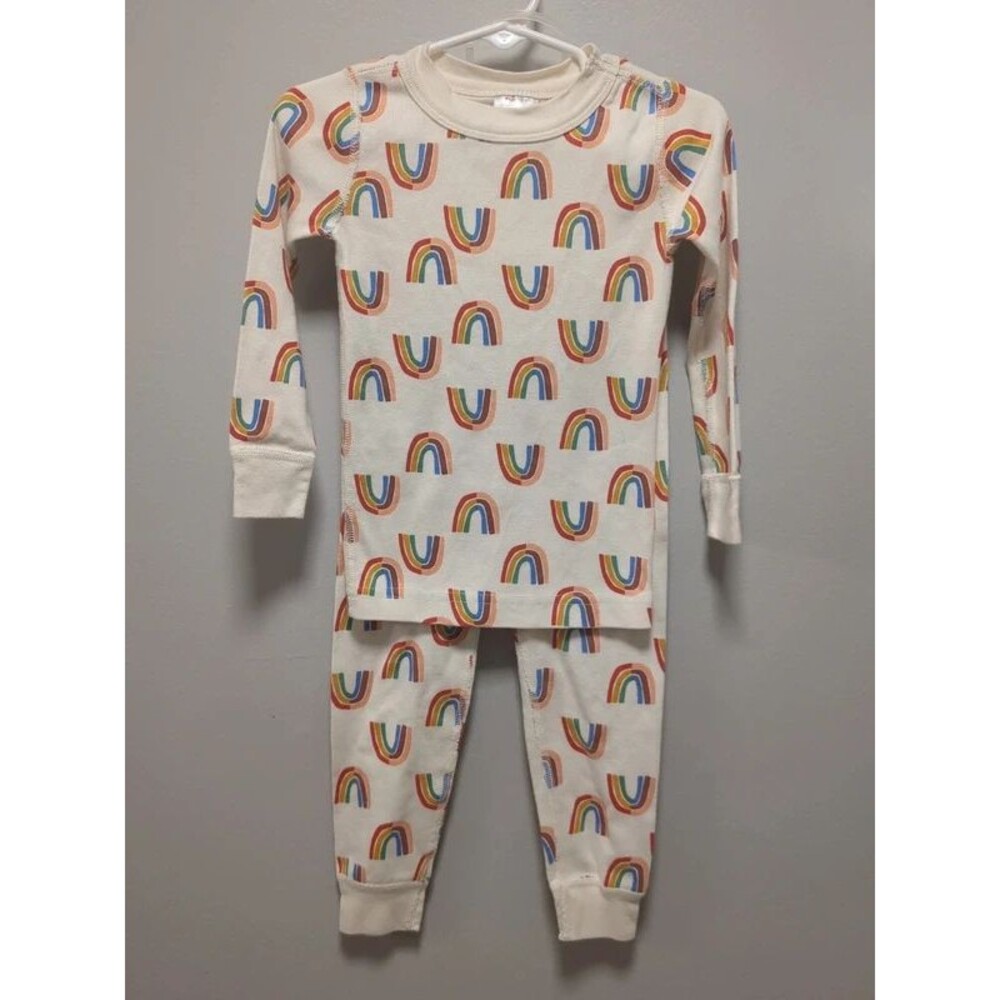 Hanna Andersson Cream Rainbow Two Piece Organic Cotton Pajamas Girls Size 90 3T